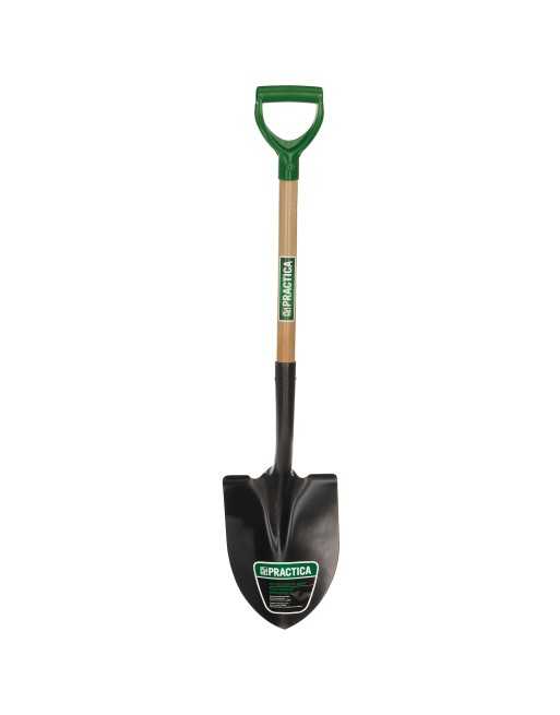 PRACTICA  Round-Point Shovel, Tempered Steel Blade, Wood, D-Grip Handle Blade Size: 9" x 5" Handle Length: 35-1/2" - [ Shop Cana