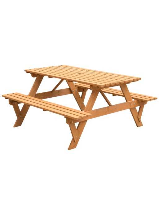 Stained Outdoor Wooden Patio Deck Garden 6-Person Picnic Table - 1