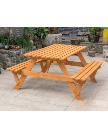 Stained Outdoor Wooden Patio Deck Garden 6-Person Picnic Table - 2