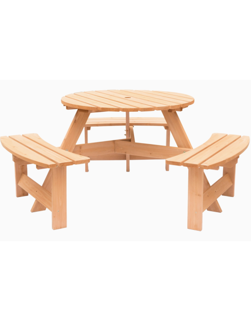 Stained Outdoor Wooden Patio Deck Garden 6-Person Picnic Table - [ Seed2Go Canada ] -  - Outdoor Furniture