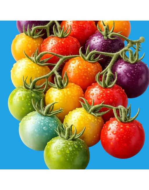 Rainbow Cherry Tomato Seeds Mix, Red, Green, Yellow, Orange, Purple, Chocolate - [ Shop Canadian Seeds Online ]  - Grape & Cherr