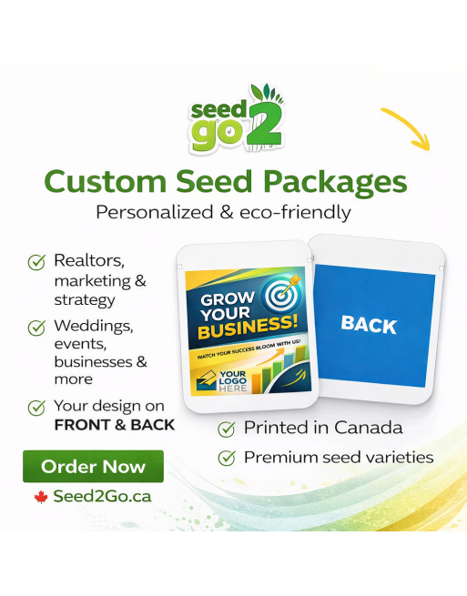 Design Your Own Canadian Custom Seed Packet, White Kraft Matte, Aluminized Interior, Direct Print on Packet - [ Shop Canadian Se